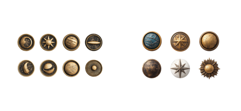 Celestial and nautical emblem collection on transparent bg