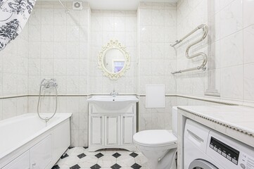 interior apartment room bathroom, sink, decorative elements, toilet