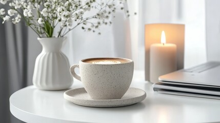 Cozy Home Office Workspace with Coffee and Laptop