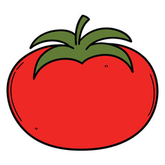 Hand drawn cartoon red tomato on white background.