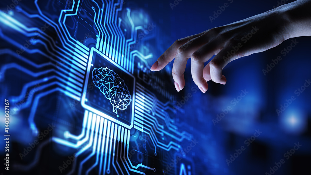 Poster machine deep learning algorithms, artificial intelligence, ai, automation and modern technology in b
