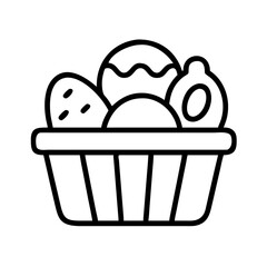 Outline drawing of a basket full of fresh fruits healthy eating concept vector illustration