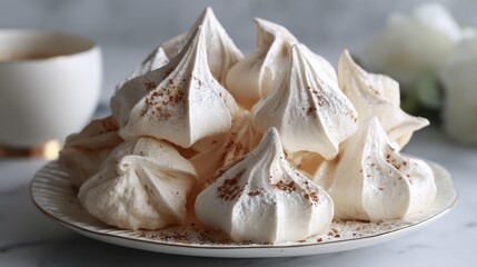 Fluffy, light-as-air meringue kisses, delicately dusted with powdered sugar, a cloud of sweetness - view small of sweetness