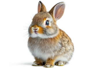 A high-resolution studio photograph full body shot of a Netherland Dwarf rabbit are standing on a pure white background