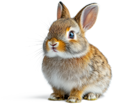 A high-resolution studio photograph full body shot of a Netherland Dwarf rabbit are standing on a pure white background