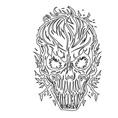 Artistic Skull Lineart with Plant Motifs Design