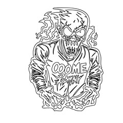 Zombie Line Art Illustration for Halloween Theme