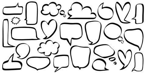Hand drawn speech bubbles with a black pencil. 