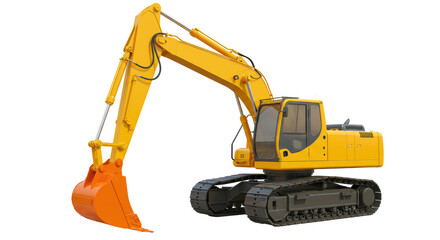 Isolated Yellow Excavator with Orange Bucket