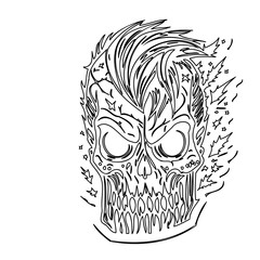 Stylized Skull with Pompadour Hairstyle Outline