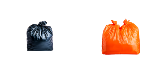 Different colored trash bags ready for disposal