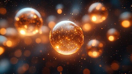 Obraz premium Abstract celestial spheres with glowing core suspended in cosmic expanse