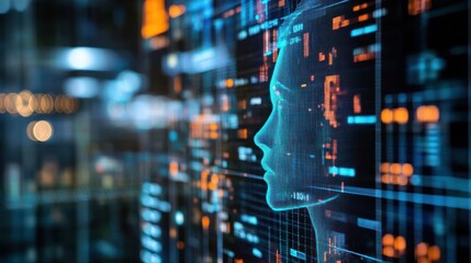 Fototapeta premium Digital Face in Cyberspace: AI and Data Visualization