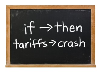 Obraz premium If then conditional statement about tariffs written in white chalk on a black chalkboard