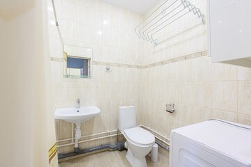 interior apartment room bathroom, sink, decorative elements, toilet