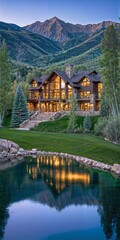 Fototapeta premium A view of a stunning mansion with a breathtaking panorama in Aspen, Colorado, USA, visualized from a real image