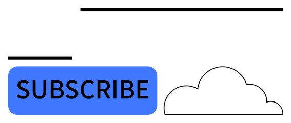 Bold blue SUBSCRIBE button with black text, horizontal lines, and simple cloud outline. Ideal for newsletter, website, service promotion, technology, communication, online interface and user