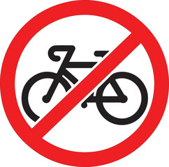 A minimalist black and white sign indicates that bicycles are prohibited in the area It is perfect for use in public spaces, traffic control, or safety signage and communication