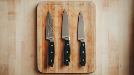Essential Kitchen Tools - Wooden Chopping Board with Knife Set for Cooking Preparation