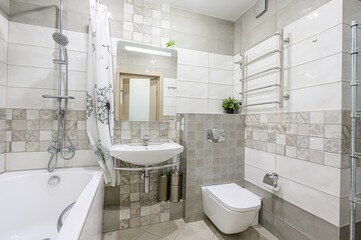 interior apartment room bathroom, sink, decorative elements, toilet