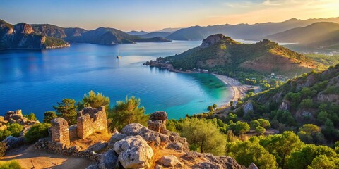 Obraz premium Cirali Bay, Olympos Ruins & Lycian Trail: Stunning Mediterranean Coastline Panorama