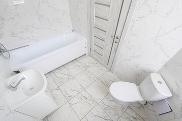 interior apartment room bathroom, sink, decorative elements, toilet