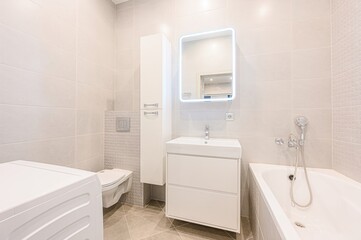 interior apartment room bathroom, sink, decorative elements, toilet