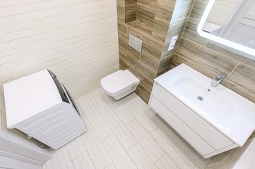 interior apartment room bathroom, sink, decorative elements, toilet