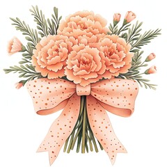Peach Floral Bouquet with Polka Dot Bow