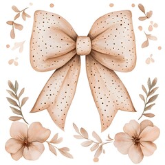 Delicate watercolor bow and floral clipart design