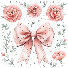 Soft pink watercolor floral bow design