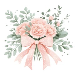 Delicate floral bouquet with pink ribbon bow