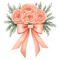 Delicate peach carnation bouquet with ribbon bow