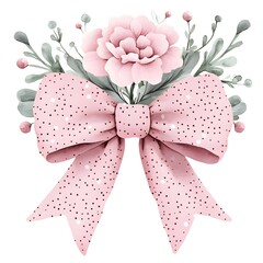 Chic watercolor clipart with a soft pink coquette bow and floral arrangement