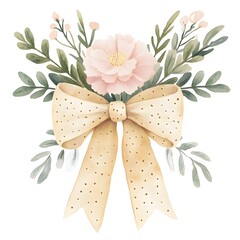 Elegant watercolor floral bouquet with chic polka dot bow
