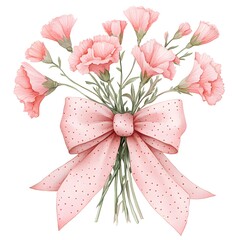 Delicate pink carnation bouquet with polka dot bow