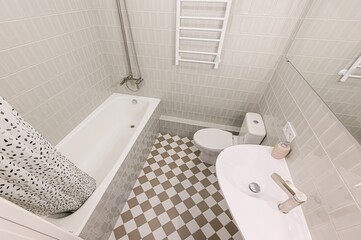 interior apartment room bathroom, sink, decorative elements, toilet