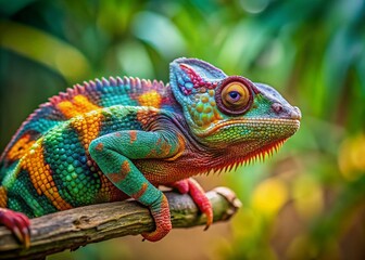 Fototapeta premium Chameleon Adaptation: Vivid Wildlife Camouflage in Nature