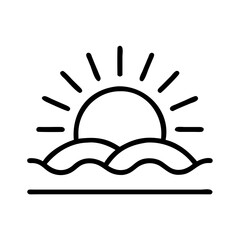Sunrise over the sea vector illustration summer vacation beach sun ocean waves horizon line art icon symbol design graphic element