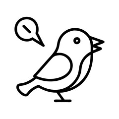 Illustration of a tweeting bird icon vector drawing of a bird with a speech bubble outline art