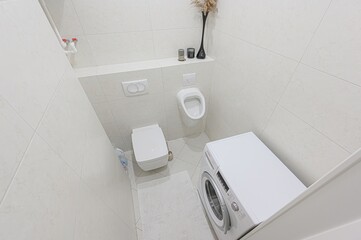 interior apartment room bathroom, sink, decorative elements, toilet