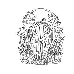 Stylized Halloween pumpkin in detailed line art