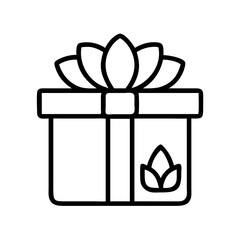 Gift box vector icon present with ribbon and flower for birthday christmas valentine holiday design
