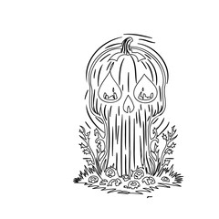 Pumpkin Head Black and White Vector Illustration