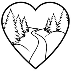 Heart-Shaped Forest Path Line Art Design
