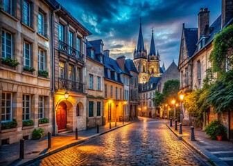 Fototapeta premium Caen, France: Nighttime Charm of a Historic Tourist Town