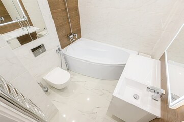 interior apartment room bathroom, sink, decorative elements, toilet