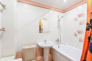 interior apartment room bathroom, sink, decorative elements, toilet