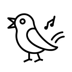 Find a singing bird icon vector illustration with music notes outline drawing graphic design