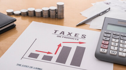 A paper titled as Tax on Products and showing a graph with high increase in taxes on products